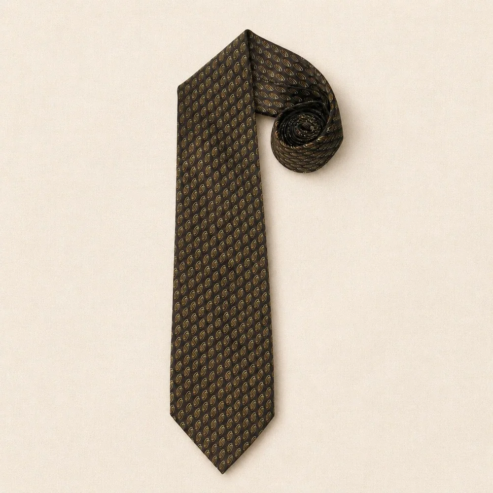 Sette & Bello Silk Necktie Hand Made Geometric Oval Medallion Blue Gold‎ OS